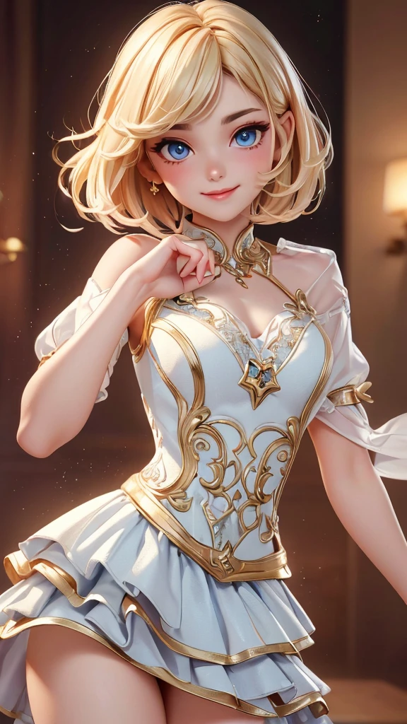 ((Highest quality, 8k, masterpiece:1.3)), concentrated: 1.2, Perfect Body Beauty: 1.4, ((Layered Haircut, chest: 1.2)), Highly detailed face and skin texture, Beautiful Eyes, double eyelid, Whitening skin, Long Hair, (shut up: 1.3), smile、model、whole body:1.5、dance、