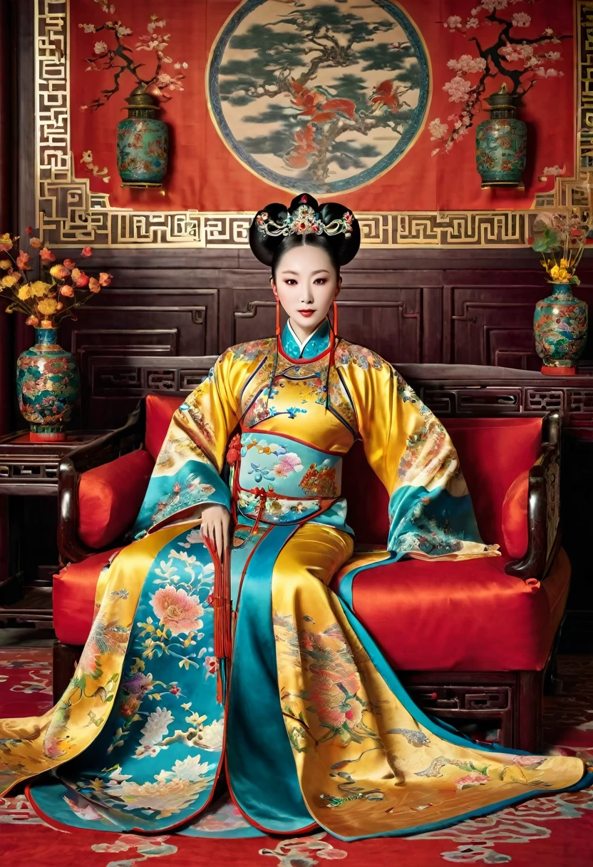 Gorgeous Empress of the Chinese Court during the Qing Dynasty Gorgeous Empress of the Chinese Court on a sofa, nude, large and golden, with her legs on the sofa, wide open, knees bent, in an M pose (pornographic pose), with her hair tied on both sides The background of this perverted and erotic woman wearing a crown and tying her hair is the Chinese court of the Qing Dynasty. The scene is set in the luxurious room of an empress in the Qing Dynasty Chinese court.

Translated with DeepL.com (free version)
