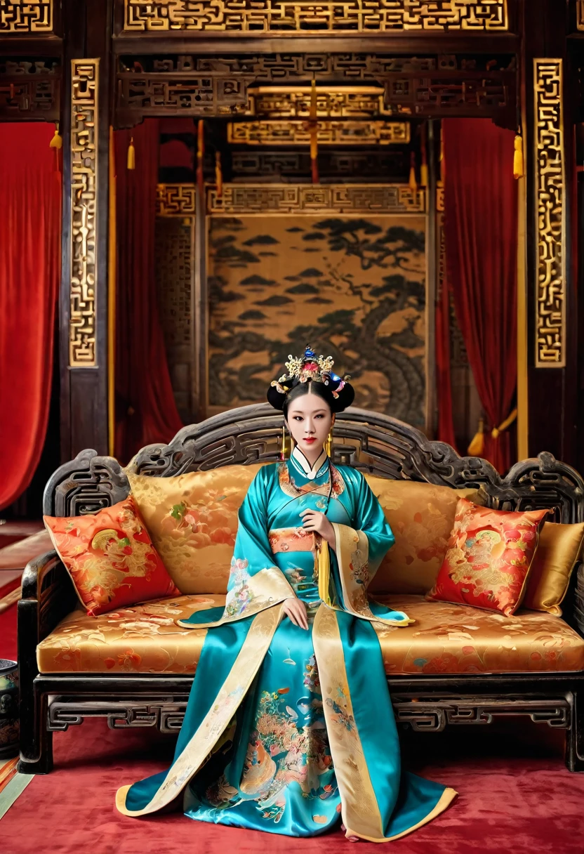 Gorgeous Empress of the Chinese Court during the Qing Dynasty Gorgeous Empress of the Chinese Court on a sofa, nude, large and golden, with her legs on the sofa, wide open, knees bent, in an M pose (pornographic pose), with her hair tied on both sides The background of this perverted and erotic woman wearing a crown and tying her hair is the Chinese court of the Qing Dynasty. The scene is set in the luxurious room of an empress in the Qing Dynasty Chinese court.

Translated with DeepL.com (free version)