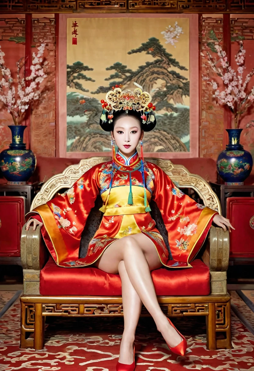 Gorgeous Empress of the Chinese Court during the Qing Dynasty Gorgeous Empress of the Chinese Court on a sofa, nude, large and golden, with her legs on the sofa, wide open, knees bent, in an M pose (pornographic pose), with her hair tied on both sides The background of this perverted and erotic woman wearing a crown and tying her hair is the Chinese court of the Qing Dynasty. The scene is set in the luxurious room of an empress in the Qing Dynasty Chinese court.

Translated with DeepL.com (free version)
