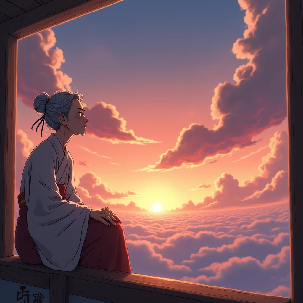 Anime old-woman sitting on a shelf looking at the sky, anime drawings inspired by Makoto Shinkai, trending on pixiv, space art, Makoto Shinkai Cyril Roland, anime wallpapers art anime,sunset, nail art, (best quality,32k,ultra highres,masterpiece:1.2),ultra-detailed,(realistic,photorealistic,photo-realistic:1.37),fantasy nail art, incredibly detailed nails, beautifully manicured nails, intricate nail designs, stunning sunset sky, vibrant sunset colors, dramatic lighting, cinematic composition, ethereal atmosphere, breathtaking landscape, serene scenery,varies,multi,etc. --v 6 --s 1000 --c 20 --q 500 --chaos 100