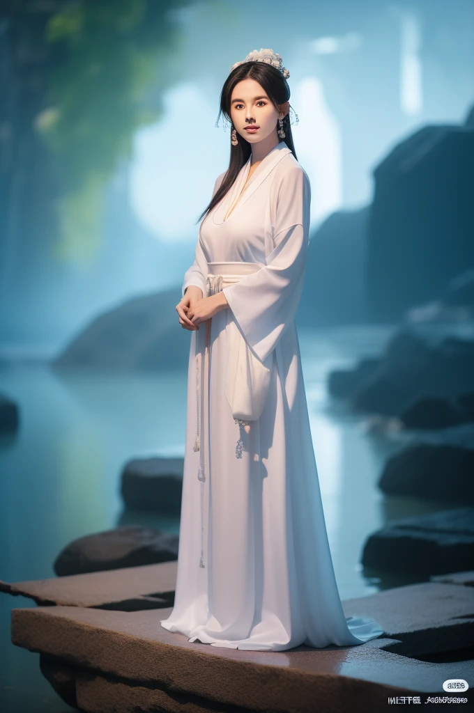 bit girl，had his hands folded, light blue clothes, beautiful detailed 25 years old female, ultra large saggy breasts, huge breasts:1.6, mature, full body.