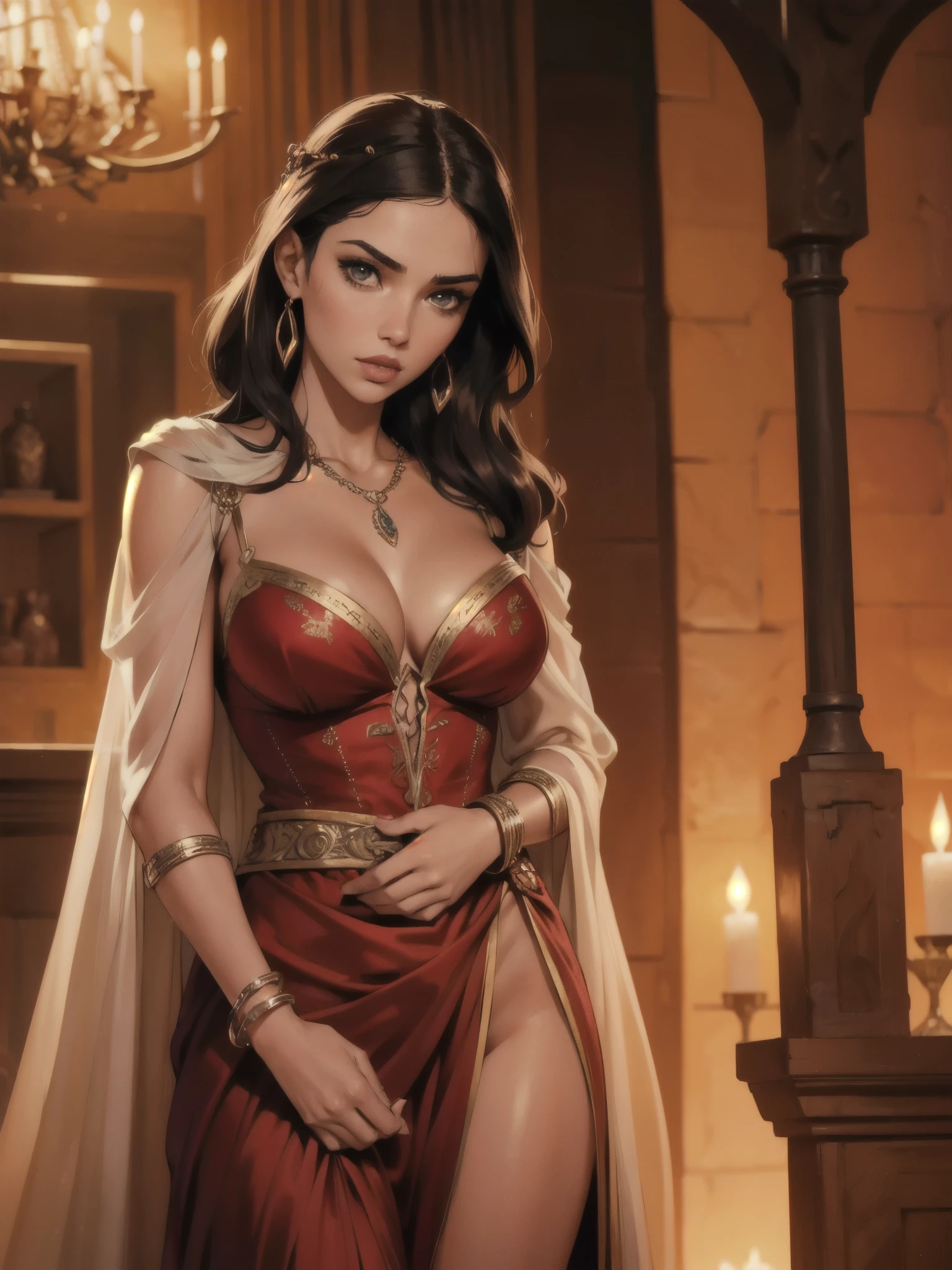 beautiful woman, Arianne Martell, game of thrones dress , sexual, seductive, busty, slender, silky, necklace, bangle, Spanish, game of thrones outfit, [[Adriana Lima]], [Sara Sampaio]

