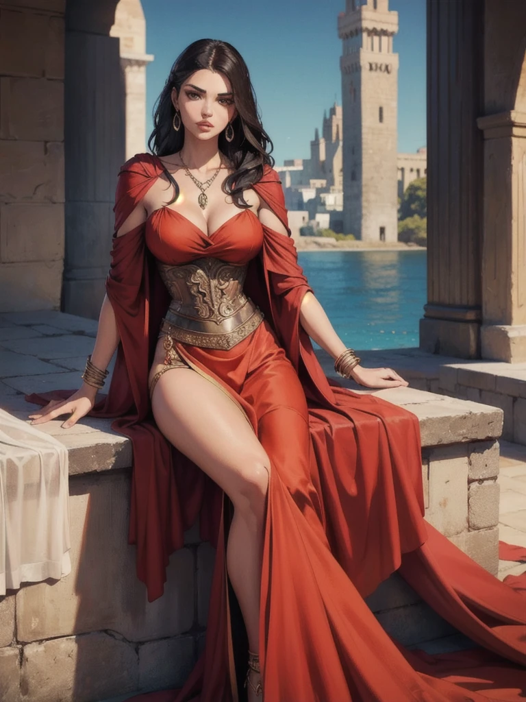 beautiful woman, Arianne Martell, game of thrones dress , seductive, busty, slender, silky, necklace, bangle, Spanish, game of thrones outfit, [[Adriana Lima]], [Sara Sampaio]
