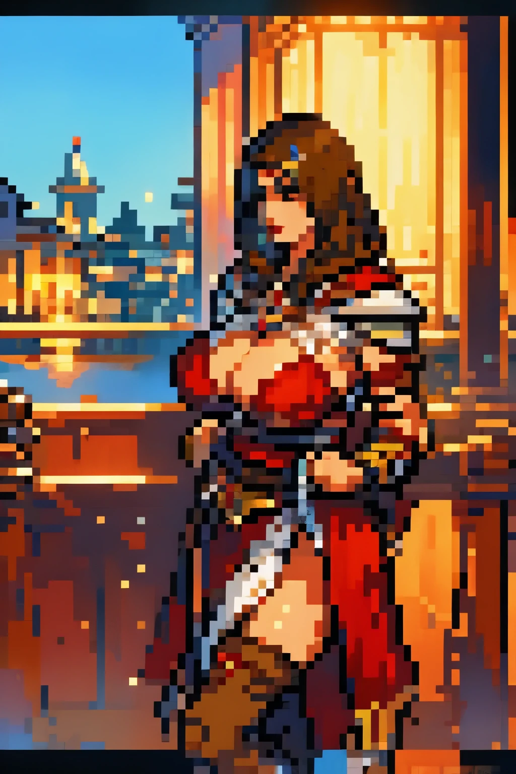 The woman, poca CLOTHES, CLOTHES, knee high boots, Bracelets on the legs, socks, stockings, Florence in the background, Florence, ((evening, night,)) renaissance, very detailed birth, Realistic long-term photography., 4k, by the wide, brown hair, By the chestnut, Red lips,(((hood, hood)), ((shocks, garagantilla)),bracelet, sexy,red lips, brown eyes, big breasts, big breasts, +18, Lucia Auditore