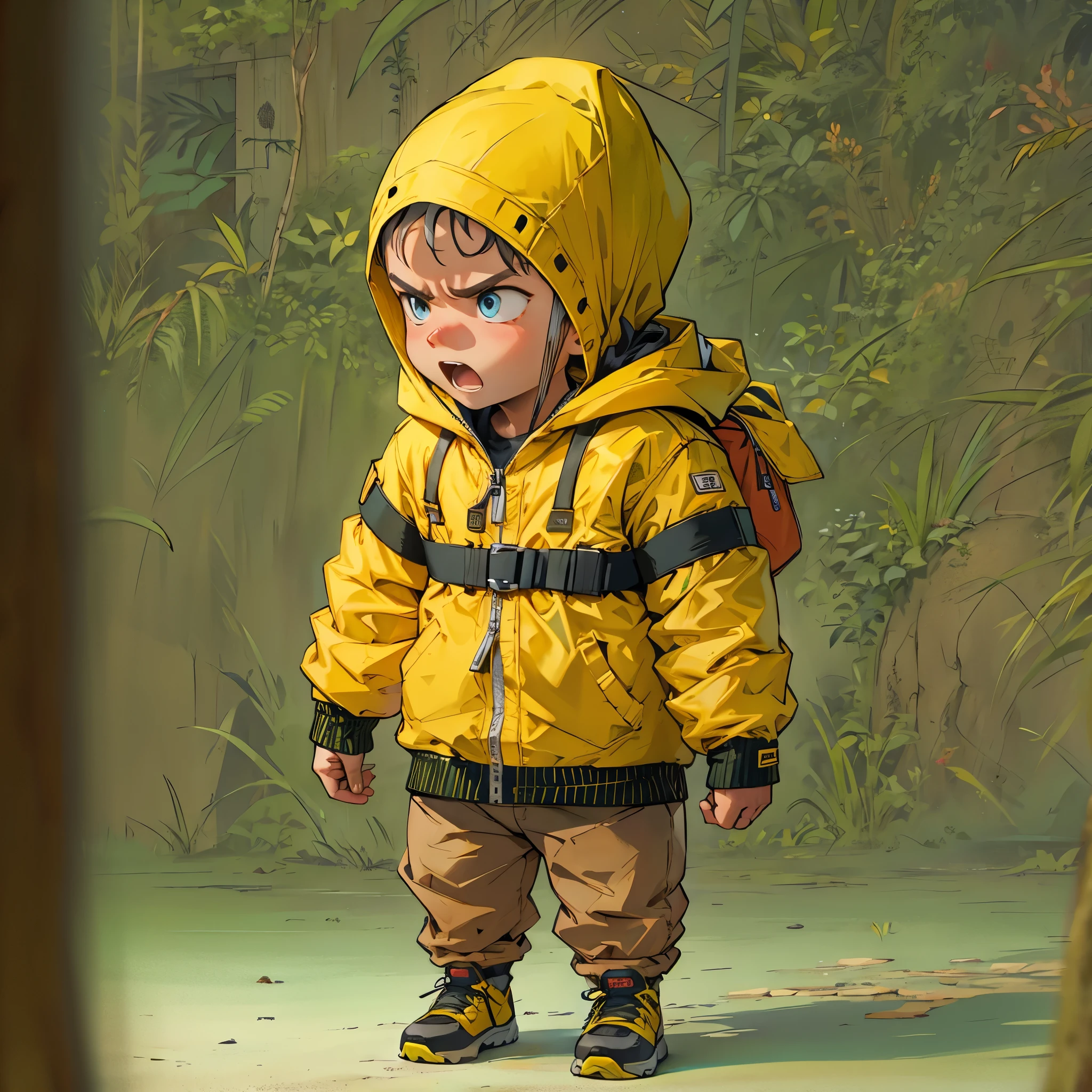 Inspired by the MBTI adventurer、Angry but not scary in yellow。Make it cute and warm.。