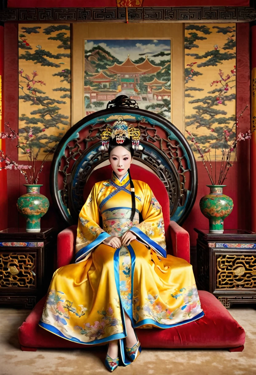Gorgeous Empress of the Chinese Court during the Qing Dynasty Gorgeous Empress of the Chinese Court on a sofa, nude, large and golden, with her legs on the sofa, wide open, knees bent, in an M pose (pornographic pose), with her hair tied on both sides The background of this perverted and erotic woman wearing a crown and tying her hair is the Chinese court of the Qing Dynasty. The scene is set in the luxurious room of an empress in the Qing Dynasty Chinese court.
Translated with DeepL.com (free version)