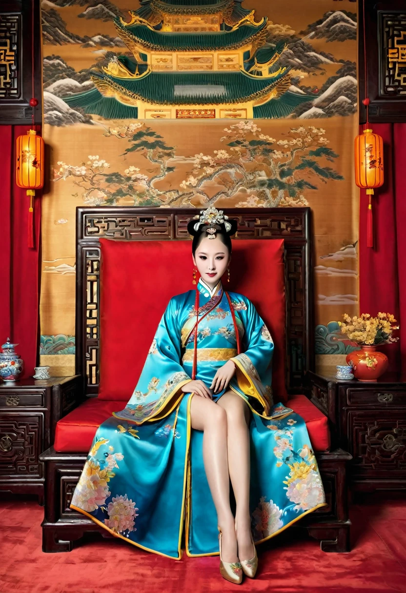 Gorgeous Empress of the Chinese Court during the Qing Dynasty Gorgeous Empress of the Chinese Court on a sofa, nude, large and golden, with her legs on the sofa, wide open, knees bent, in an M pose (pornographic pose), with her hair tied on both sides The background of this perverted and erotic woman wearing a crown and tying her hair is the Chinese court of the Qing Dynasty. The scene is set in the luxurious room of an empress in the Qing Dynasty Chinese court.

Translated with DeepL.com (free version)