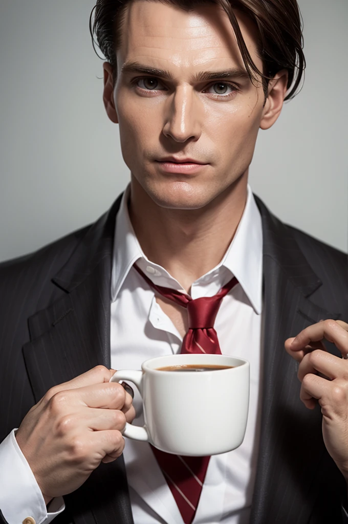 Patrick bateman drinking coffee