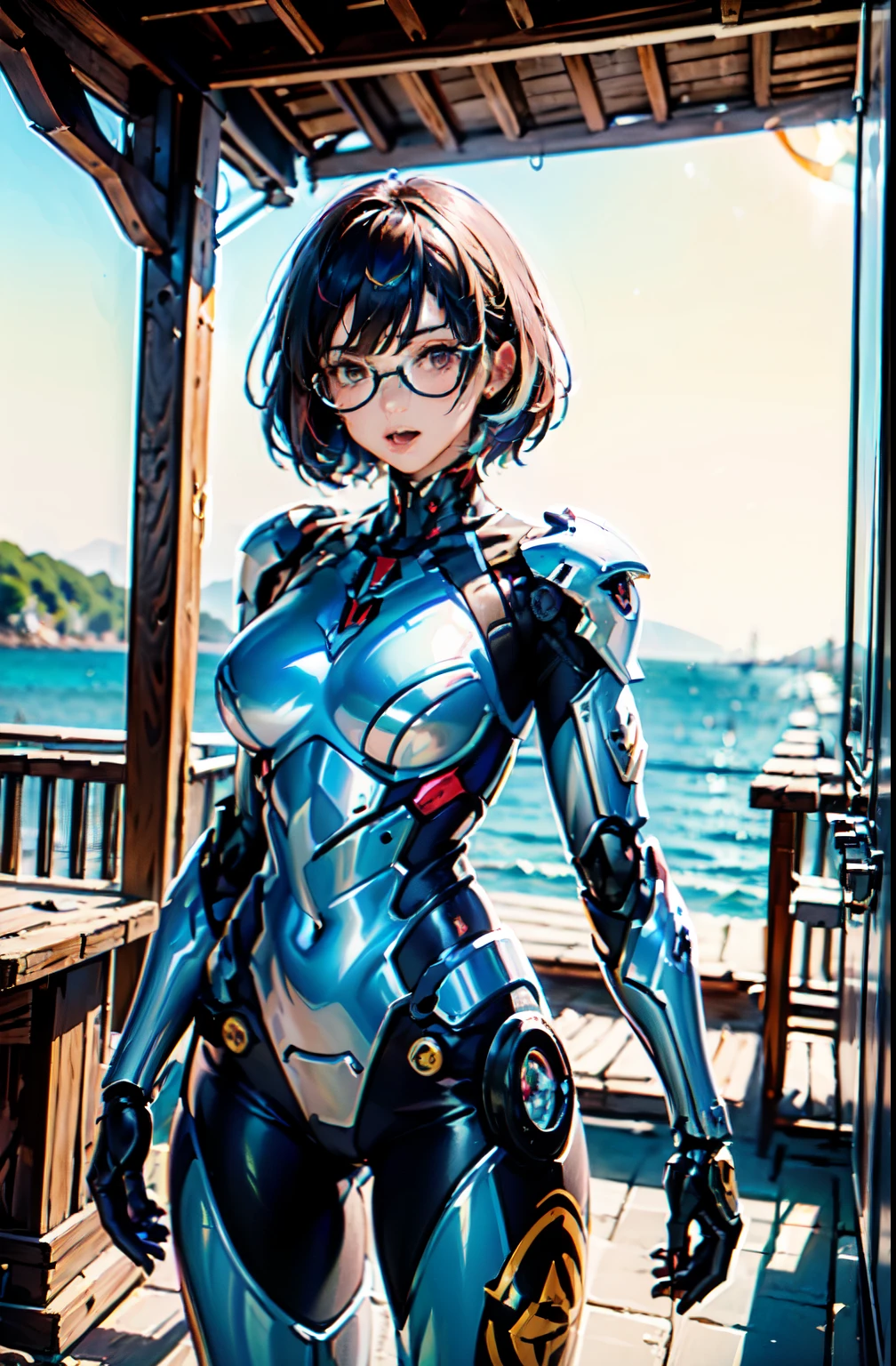 mecha, cowboy shot, (LilyPichuTI:1.9), glasses,, ultra detailed, masterpiece, best quality, aesthetic, detailed, high quality 