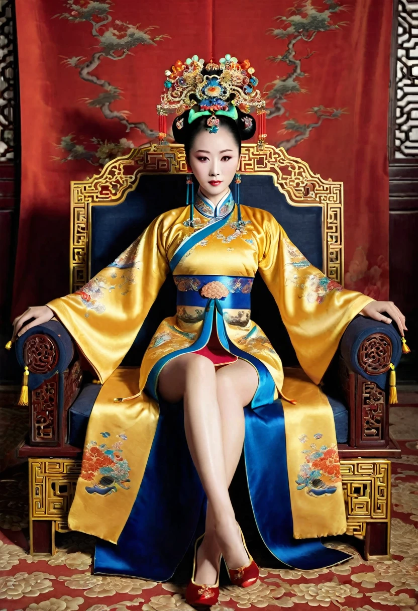 Gorgeous Empress of the Chinese Court during the Qing Dynasty Gorgeous Empress of the Chinese Court on a sofa, nude, large and golden, with her legs on the sofa, wide open, knees bent, in an M pose (pornographic pose), with her hair tied on both sides The background of this perverted and erotic woman wearing a crown and tying her hair is the Chinese court of the Qing Dynasty. The scene is set in the luxurious room of an empress in the Qing Dynasty Chinese court.
Translated with DeepL.com (free version)
