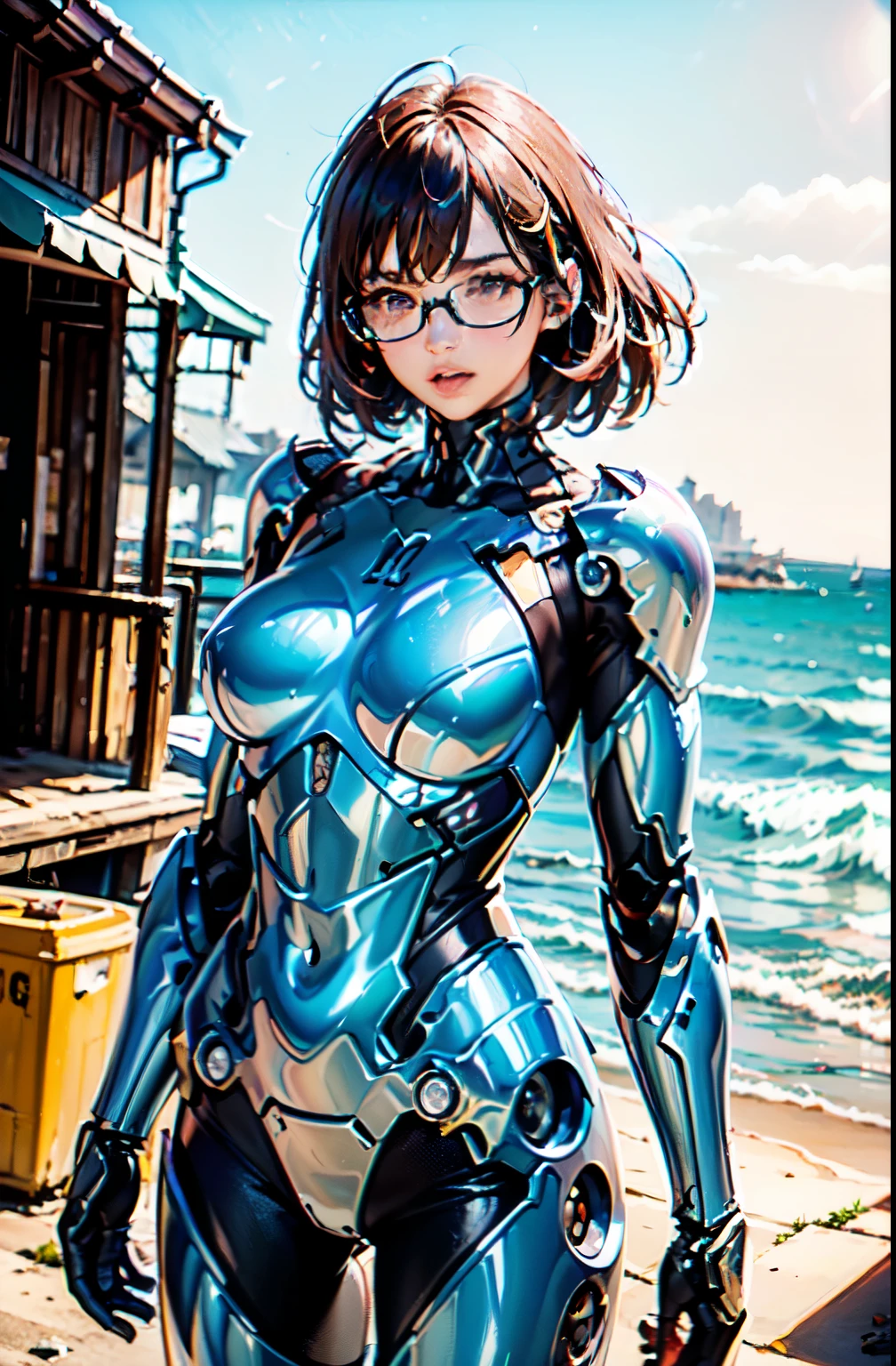 mecha, cowboy shot, (LilyPichuTI:1.9), glasses,, ultra detailed, masterpiece, best quality, aesthetic, detailed, high quality, (photorealistic:1.4)