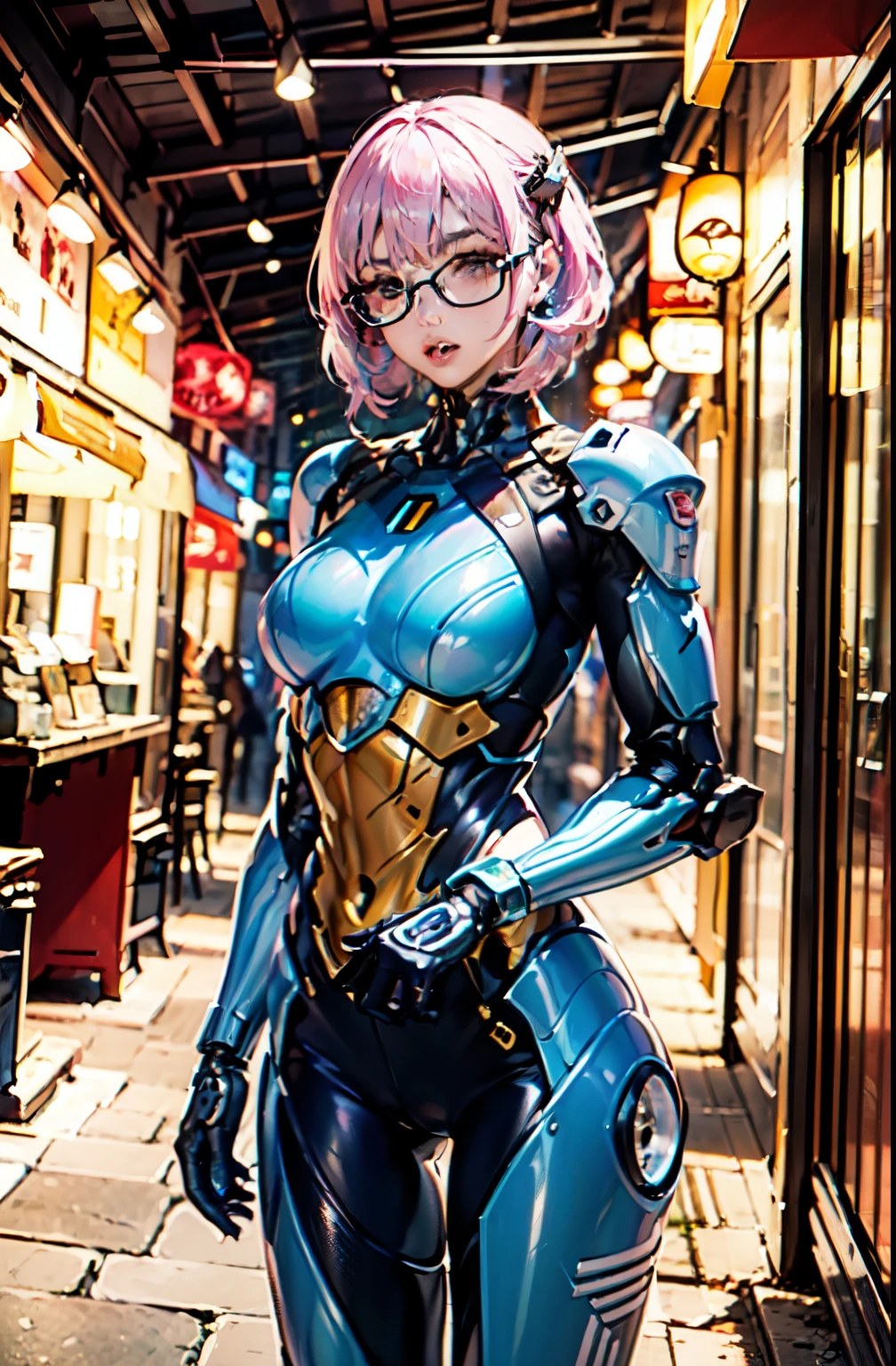 mecha, cowboy shot, (LilyPichuTI:1.9), glasses,, ultra detailed, masterpiece, best quality, aesthetic, detailed, high quality, (photorealistic:1.4)
