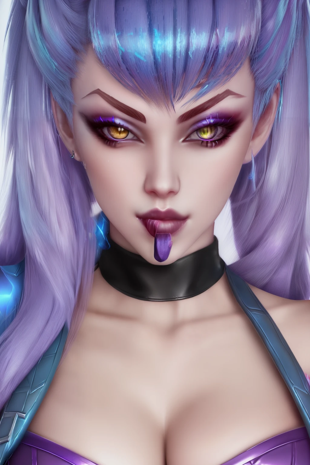 evelynn league of legends, KDA ALL OUT apparel, posse sexy, seducing gaze, (face detailed), wide shot, uhd, super detail, best quality, highres, 8k, (evelynn kda all out),