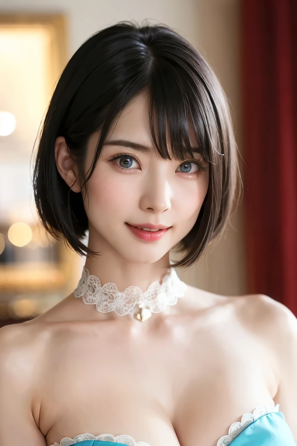 (Tabletop, Highest quality、Very attractive adult beauty、Add strong highlights to the eyes、Look closely at the camera:1.4、A beautiful woman with mature charm、Ideal body type、Perfect Anatomy、Short brunette bob、Shiny Hair、Lip gloss),One Girl, alone, 明るい茶色のShiny Hair, scarf,Realistic, Looking at the audience、Please tilt your head a little, Bright colored crystal light blue eyes, 短いShiny Hair、 chestの中央に穴が開いた白いタートルネックの服,chestの真ん中に丸い穴が開いたセクシーな白いタートルネックのニットセーター、 lips, Lip gloss，prohibit, Upper Body、Big eyes、eyelash、Face is a little red、Embarrassing)、((Italian road system in winter))、((Short hair with bangs、Big eyes、Give students a very strong highlight、{Huge|big|Hugeな|Mega} chest:1.4、very bigger chest、Gazing at the audience、Very beautiful beauty、Listen carefully、Long neck、Laugh a little、Beautiful Teeth、Laughing with your mouth open、Heart-shaped pupils))、28 years old、Very cute supermodel、