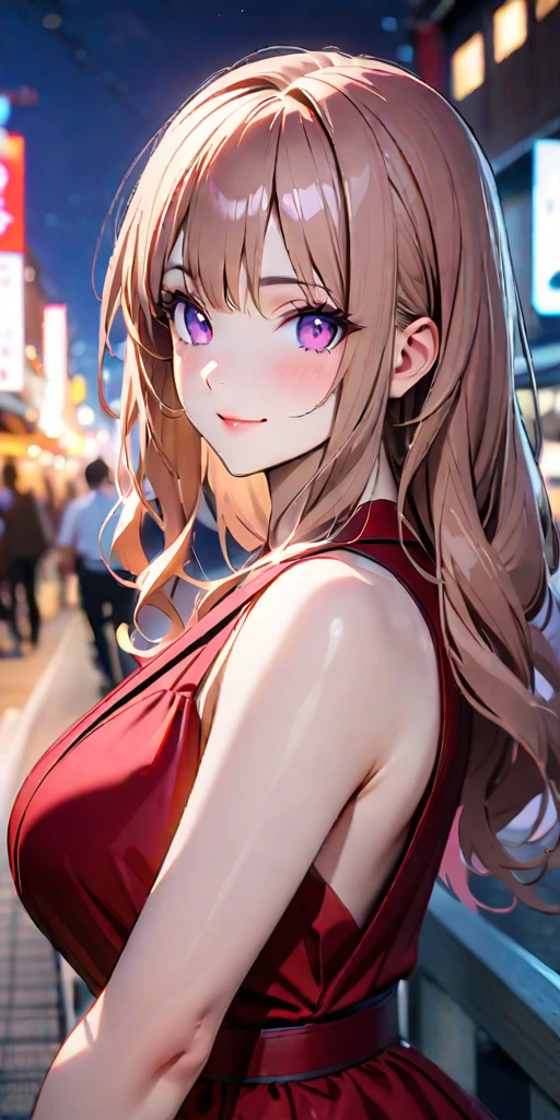 ((Highest quality、masterpiece、anime style、best quality、high resolution、8k、detailed、ultra-detailed:1.3))、Long legs:1.2, Beautiful woman with perfect figure:1.4、(Smiling:1.2), double eyelid、30-year-old female、((((One Woman,beautiful face,Beautiful face、night,Osaka,upper body:1.5)))),Big Breasts、High resolution, accurate, Anatomically correct, High-resolution model, high quality, Very detailed, Ultra high definition,evening gown,dress,cabaret girl, hostesses