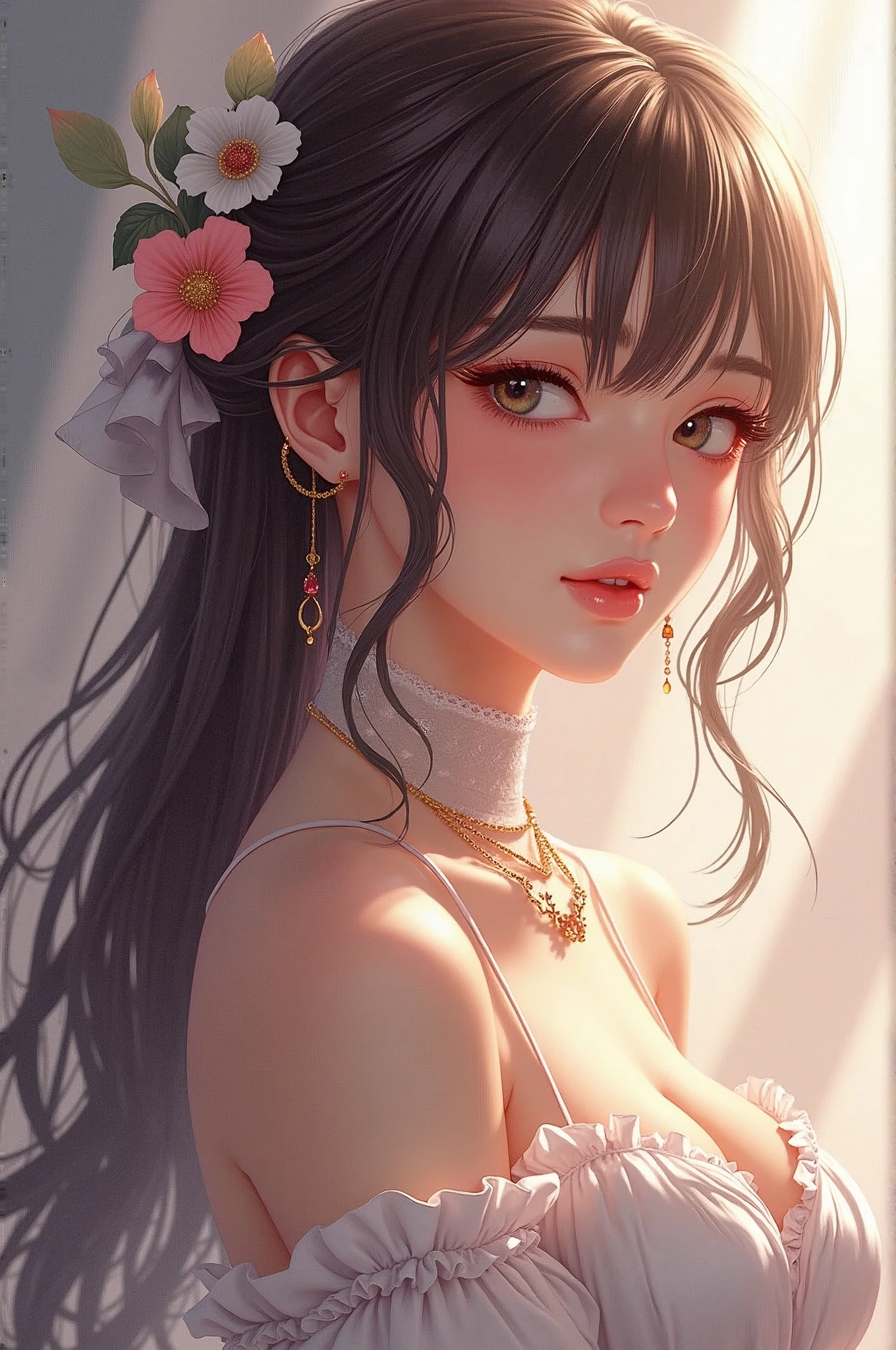 Masterpiece, Masterpiece, Detailed description, Detailed hair description, Detailed eyes,
 Detailed face, Detailed body, Detailed body, Beautiful girl, 2D,
 Dynamic and delicate and super detailed CG, elaborate illustrations 1