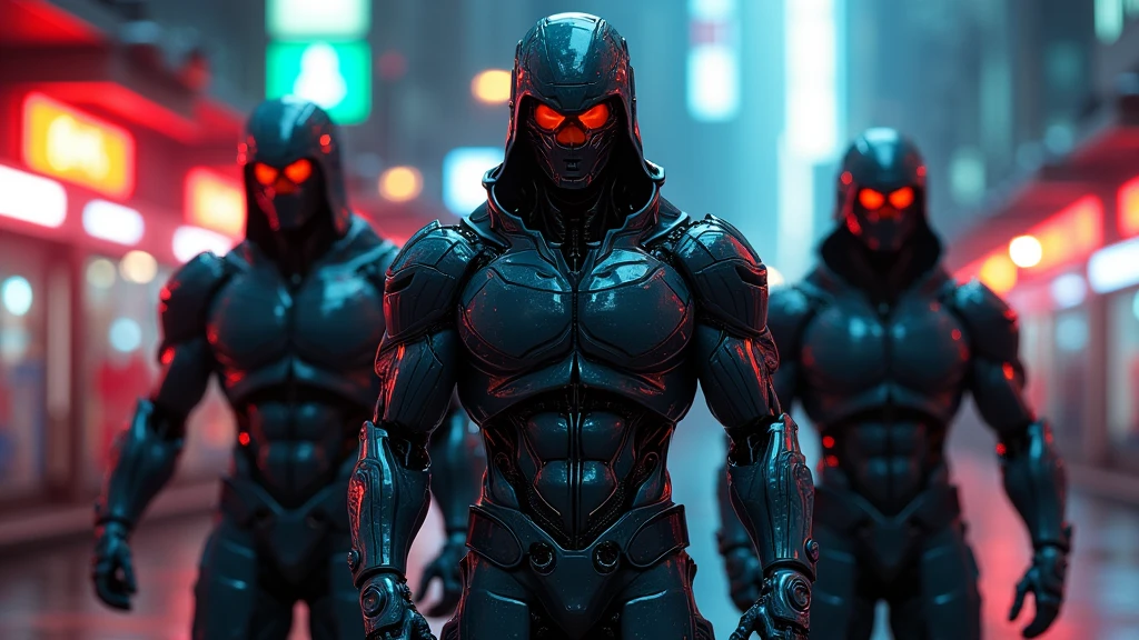 muscular robbers, bodybuilder thieves, futuristic heist, hyper-detailed cyborg criminals, highly realistic cyberpunk robbery, dramatic lighting, neon cityscape, moody shadows, dynamic action pose, photorealistic textures, hard surface modeling, intricate mechanical designs, glowing electronic components, sleek technological aesthetic, cinematic camera angles, best quality, 8k, highres, masterpiece, ultra-detailed, realistic
