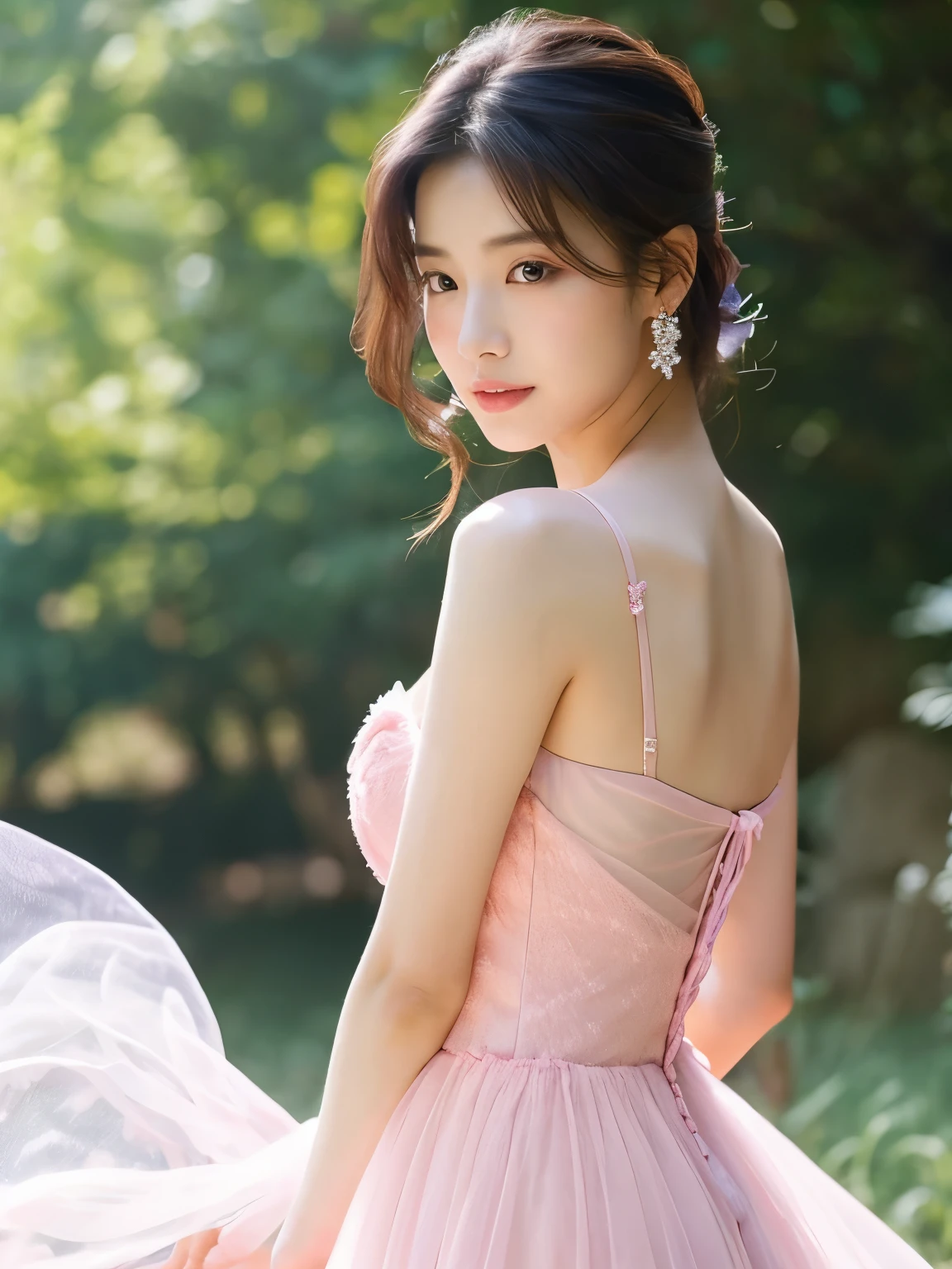 arafed woman in a pink dress posing for a picture, bae suzy, translucent dress, ethereal and dreamy, dreamy and ethereal, lee ji-eun, lee ji - eun, jinyoung shin, heonhwa choe, wearing organza gown, beautiful young korean woman, gorgeous young korean woman, jaeyeon nam, beautiful south korean woman, seseon yoon, random body orientation,