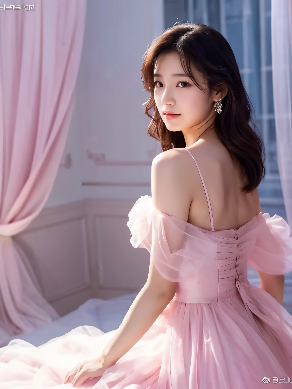 arafed woman in a pink dress posing for a picture, bae suzy, translucent dress, ethereal and dreamy, dreamy and ethereal, lee ji-eun, lee ji - eun, jinyoung shin, heonhwa choe, wearing organza gown, beautiful young korean woman, gorgeous young korean woman, jaeyeon nam, beautiful south korean woman, seseon yoon, random body orientation,