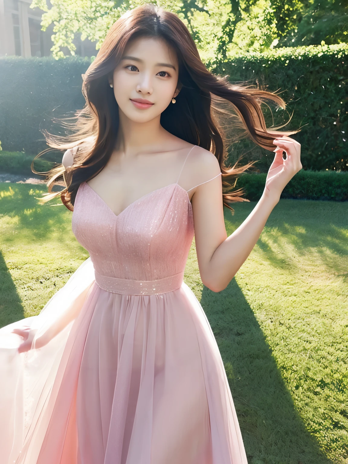 arafed woman in a pink dress posing for a picture, bae suzy, translucent dress, ethereal and dreamy, dreamy and ethereal, lee ji-eun, lee ji - eun, jinyoung shin, heonhwa choe, wearing organza gown, beautiful young korean woman, gorgeous young korean woman, jaeyeon nam, beautiful south korean woman, seseon yoon, random body orientation,