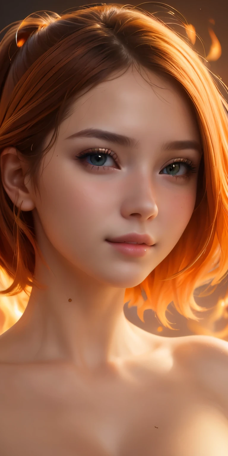 (best quality, ultra-detailed, photorealistic: 1.39), bright and vibrant colors, studio lighting, romantic expression, Just a girl on fire