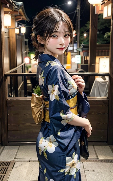 祭りの夜
A Japanese woman, dressed in a vibrant yukata, poses for a photo in front of a traditional temple gate. Her hair is styled in a classic chignon, and she wears a pair of geta sandals. Lanterns hang from the gate, casting a soft glow on her face. The festival crowds can be heard in the background, and the smell of grilled food fills the air. Use a shallow depth of field to isolate the subject and create a sense of intimacy.