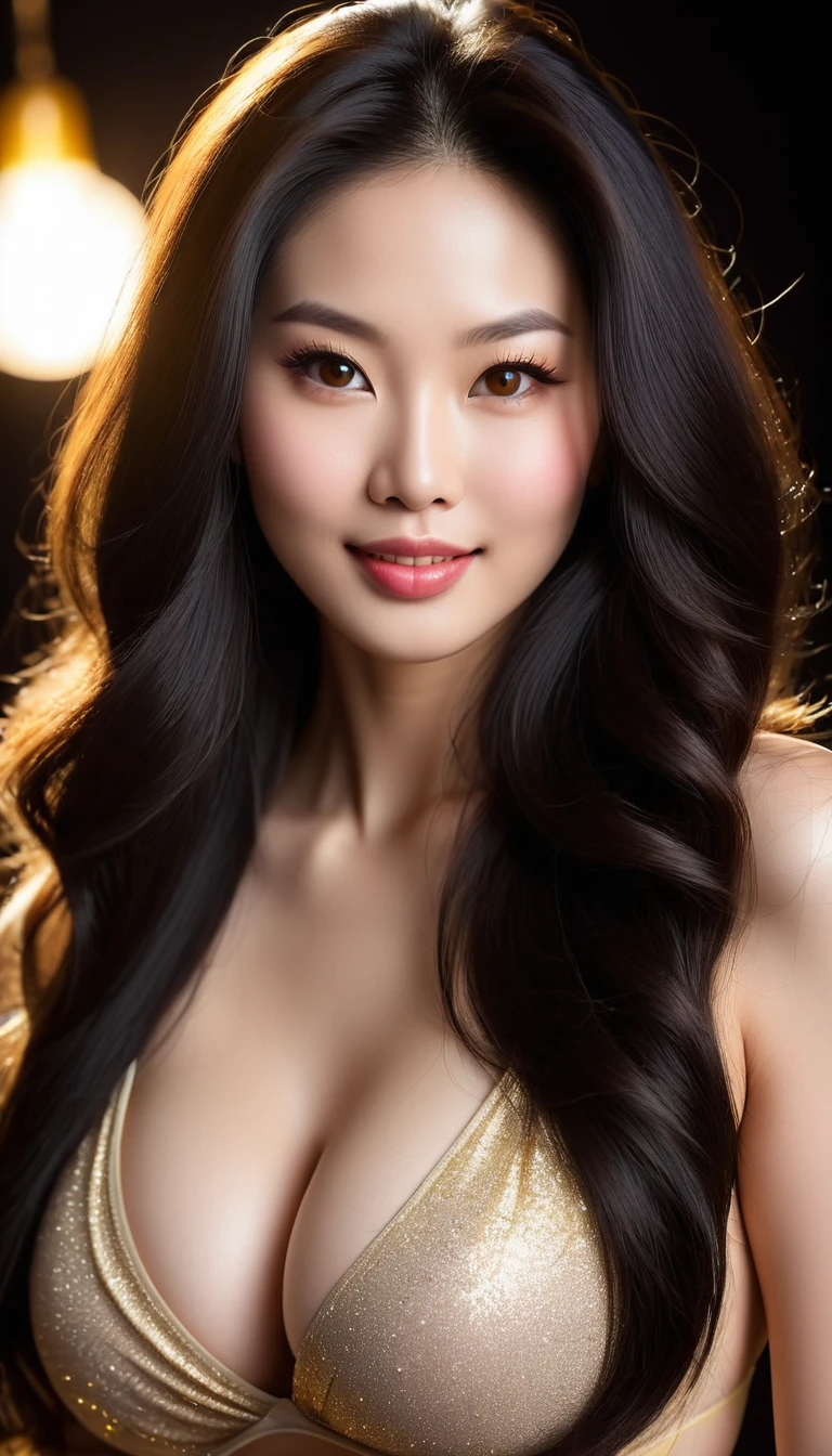 ((Best quality, 8K, Masterpiece :2.0)), (Realistic, Photorealistic:2.0), RAW photo, high resolution, Professional lighting, Nikon D6, NIKKOR Z 85mm f/1.2 S, Beautiful detailed eyes,Tilt to one side,Pretty Women with Perfect Figure :1.4, ((Big breasts:2.0)), ((gigantic cleavage breasts:2.0)), ((sfv:1.4)), (bikini),((Curvy:1.6)), Big breasts!!, massive breasts, Beautiful, Smile, (Bright:1.4), Beautiful face, (Highly detailed face:1.2), Oily skin, Shiny skin, Detailed eyes, 二重まぶた, ((direct lighting:1.4)), Cute, Asian goddess, Asian model, Asian beautiful woman, ((Fair skin:1.2)), Long legs, ((asian beautiful woman:1.4)), Smile, ((eyelash:1.4)),(Have by the sea),(Long hair),looking at viewert,