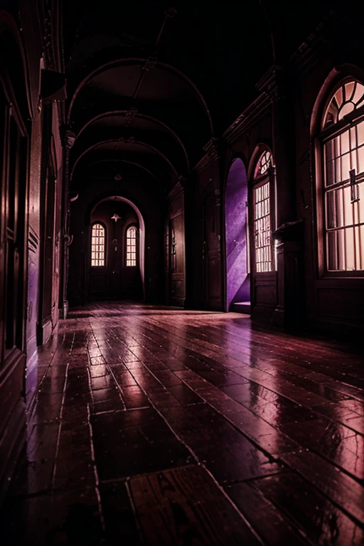 Haunted house, rooms with mucielagos. a lot of beauty, red, purple, reflexes