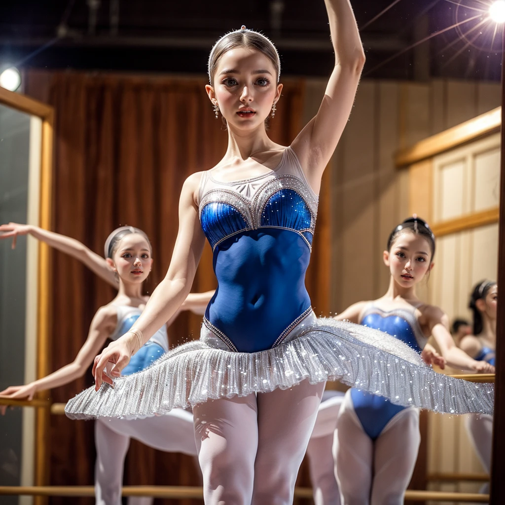 SFW, ExtremelyDetailed (((Ballet Dance Kids group:1.4))), Childish perfect face, Reflective Eyes, Detailed(Delicate Clothing textures), Corrected Leg to Foot Line, Dynamic Joyful Expressions LifeLike Rendering, ((Specular Reflection:1.28))mirrors, TopQuality 8K Ultra-detailed masterpiece (ProfessionalPhoto:1.37)(Acutance:0.8),(Luminism),(Exposed:0.28)