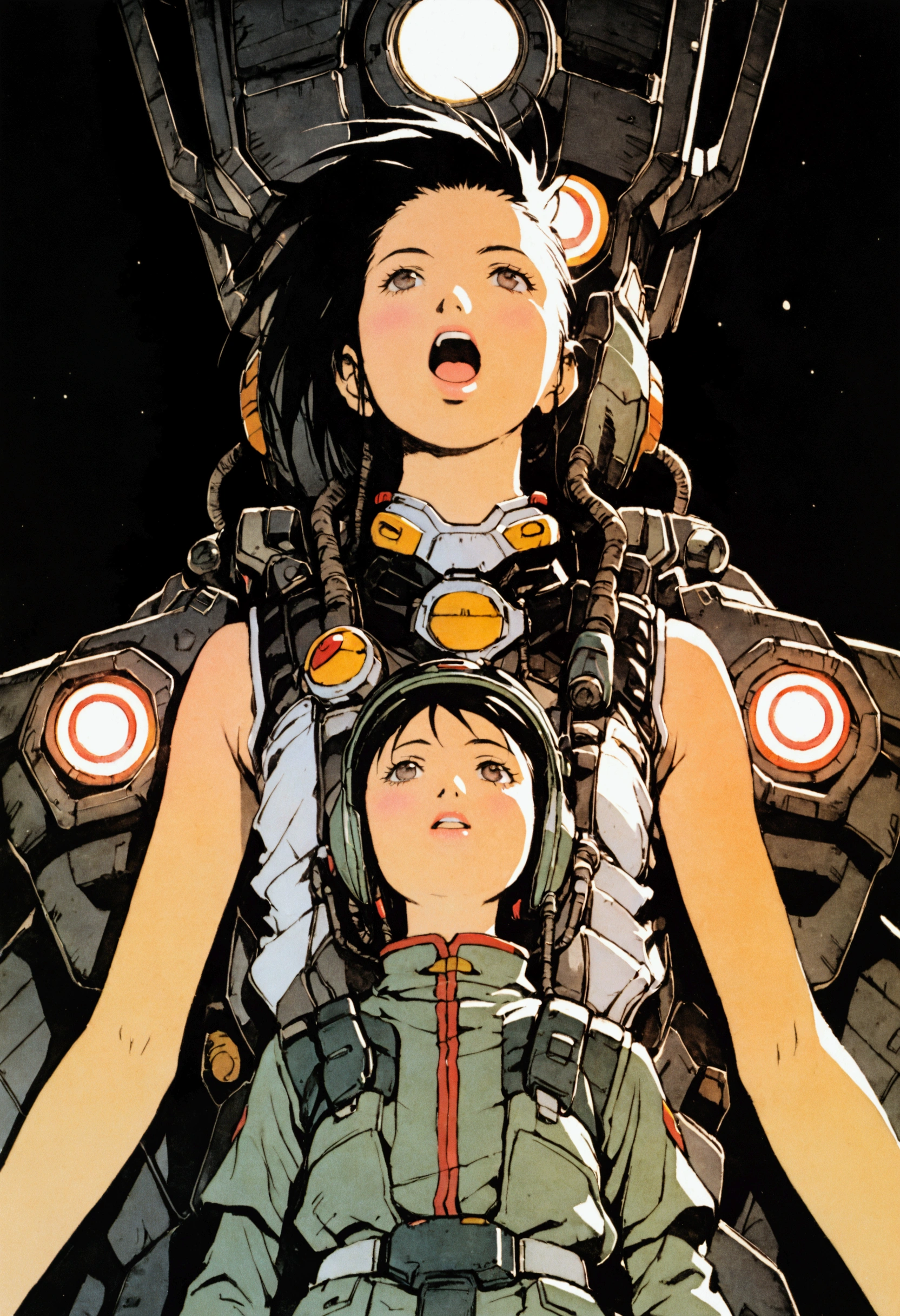 Gundam Wing Cockpit、Futuristic Suit、22 years old、woman、独奏、Black Hair、The gauge lights up、Helmet、Look diagonally upwards and shout