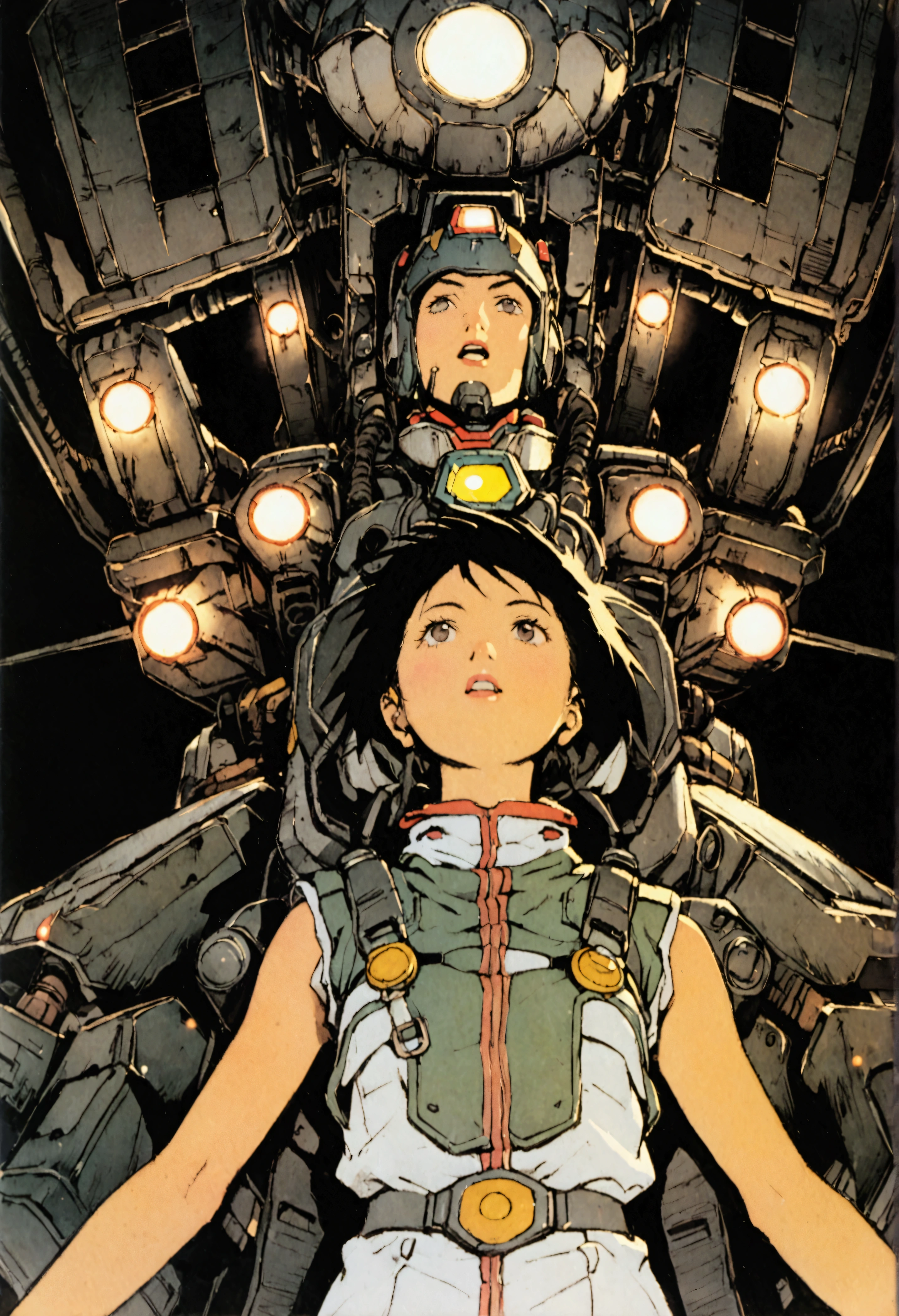 Gundam Wing Cockpit、Futuristic Suit、22 years old、woman、独奏、Black Hair、The gauge lights up、Helmet、Look diagonally upwards and shout
