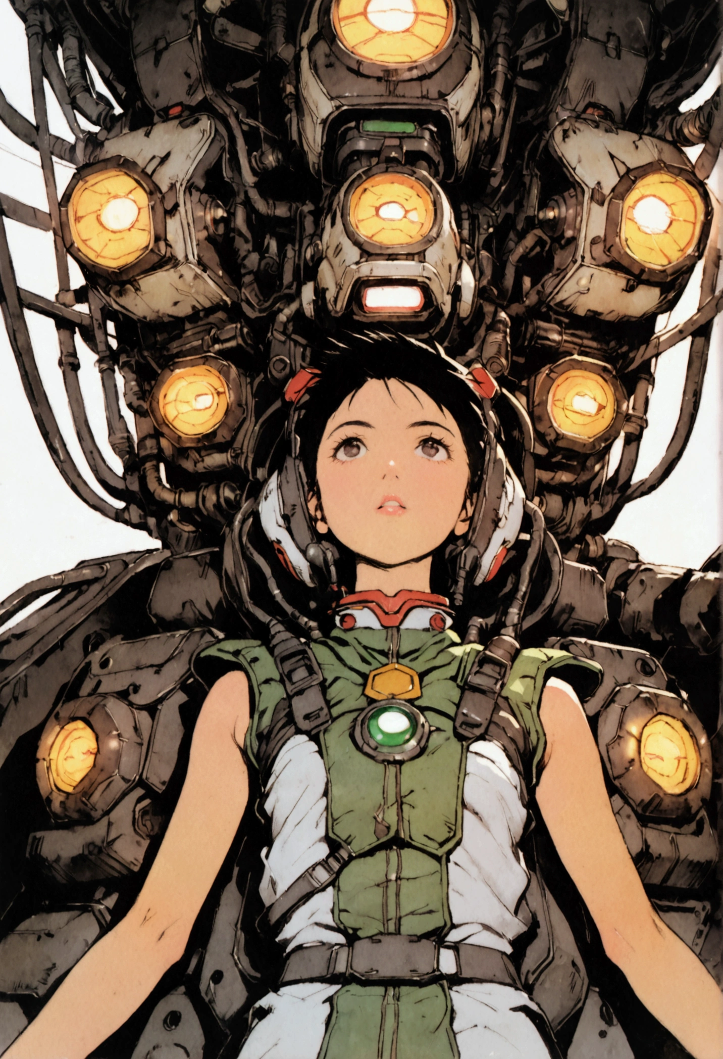 Gundam Wing Cockpit、Futuristic Suit、22 years old、woman、独奏、Black Hair、The gauge lights up、Helmet、Look diagonally upwards and shout、solo、1 person、Highest quality、Masterpiece、