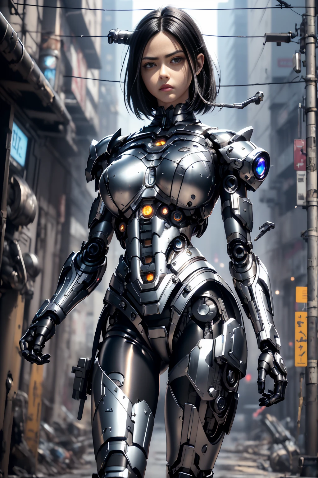 highest quality、Surreal、Perfect Anatomy、Crowded busy street、Surrounded by spectators、Crowd、Wet and shiny white skin、Sweat dripping all over the body、Slender model figure、Ahegao、blush、Silver Hair、soaked、Super small face、Collars and Leads、Large cleavage、Cyberpunk City、photo shoot、Mechanical、