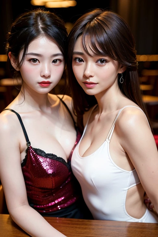 (Highest quality,Tabletop,8k,Best image quality、Award-winning works),(Two beautiful women:1.4),(Two women's harem:1.1),Perfect composition,(Mid-chest:1.2),(柔らかい垂れたMid-chest:1.2),clavicle,(The perfect dress:1.2),Sexy Lingerie:1.5,I can see the pussy line,(Very atmospheric and warm lighting:1.1),(The location is a huge bed in a luxury love hotel..:1.1),(Expressions to invite men:1.2,Sensual look:1.3),Sexy Random Poses,touch,((Holding a realistic male genital vibrator in hand:1.7,Licking a realistic male genital vibrator with your tongue:1.7,Blowjob gestures:1.7))Droopy eyes,Perfect Makeup,Ultra-high resolution beauty face,Ultra HD Hair,Ultra-high resolution sparkling eyes,Super high quality glossy lip,Accurate anatomy,Very beautiful skin,Ultra-high resolution, Glowing Skin,Staring lewdly at the viewer