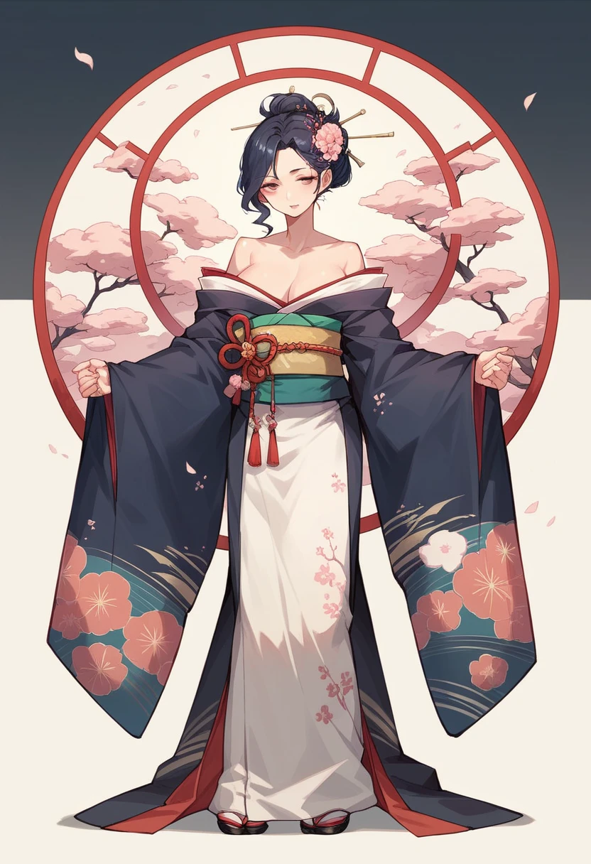 a anime women,in kimono, beautiful japanese, full body, thin body
