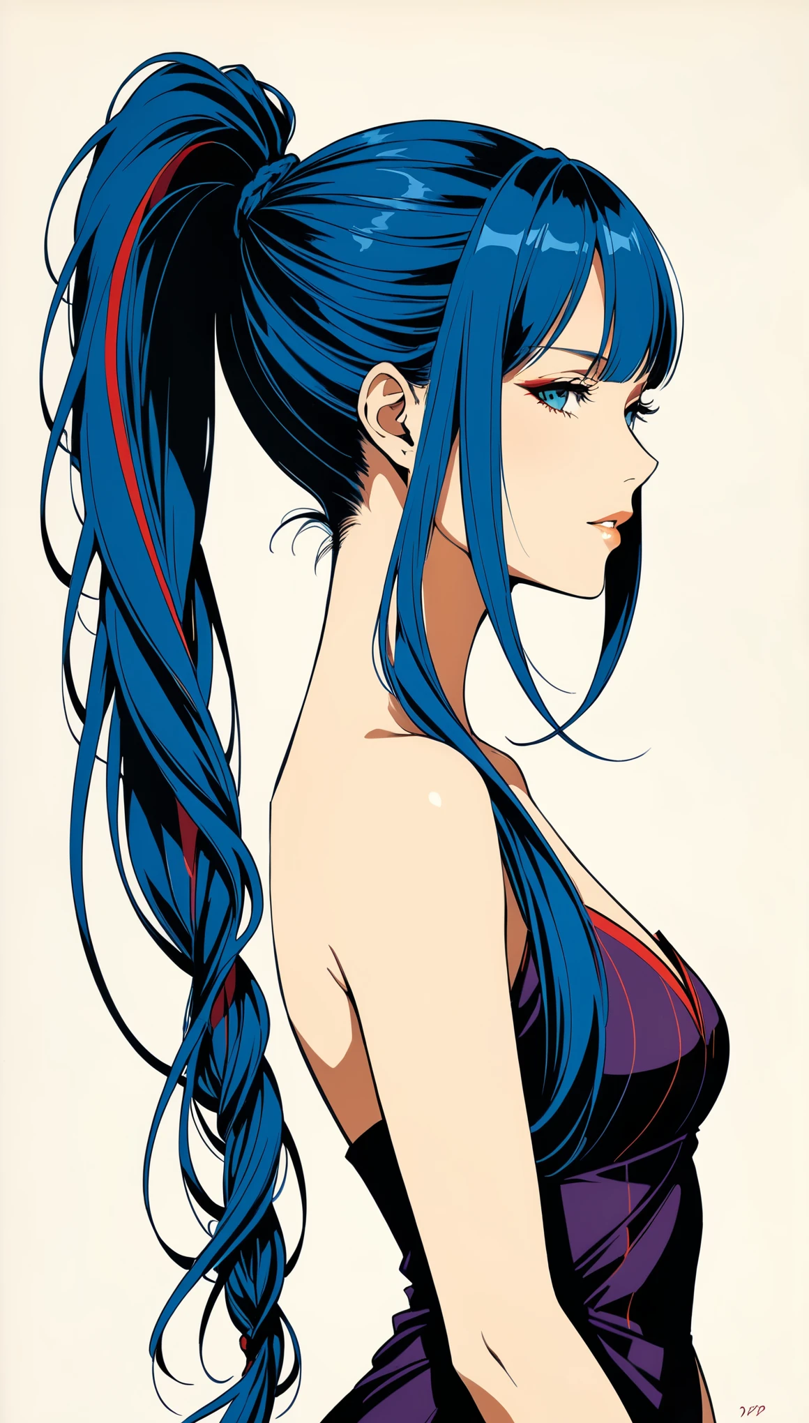 in style of Hans Hartung,in style of Amanda Clark-【Clean anime】-,in style of  Brandon Mably
character concept design,1girl,extreme elegance,extremely detailed,extreme depravity,extreme charm,ojou-sama posture,incredibly long hair,half body,high ponytail braid,gravure_pose