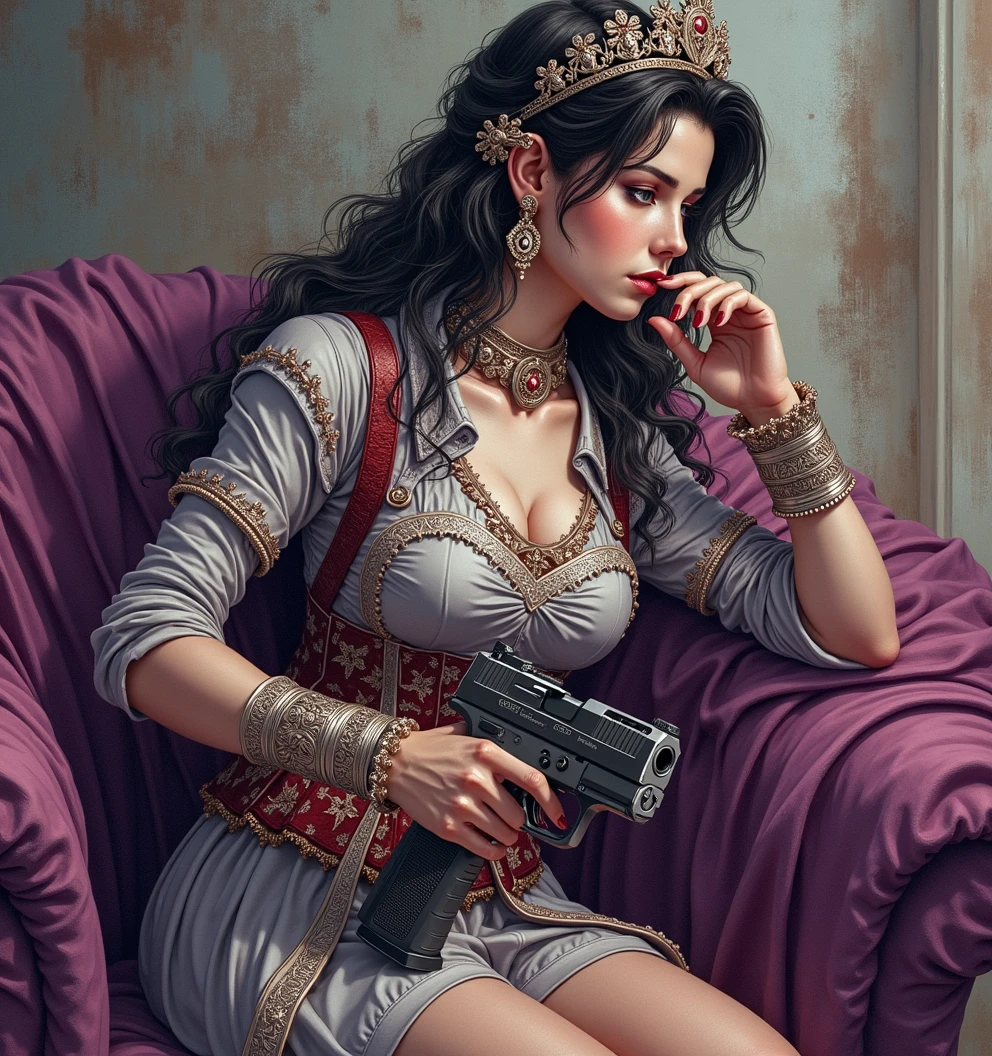 uhd, high details, best quality, goddess, gun