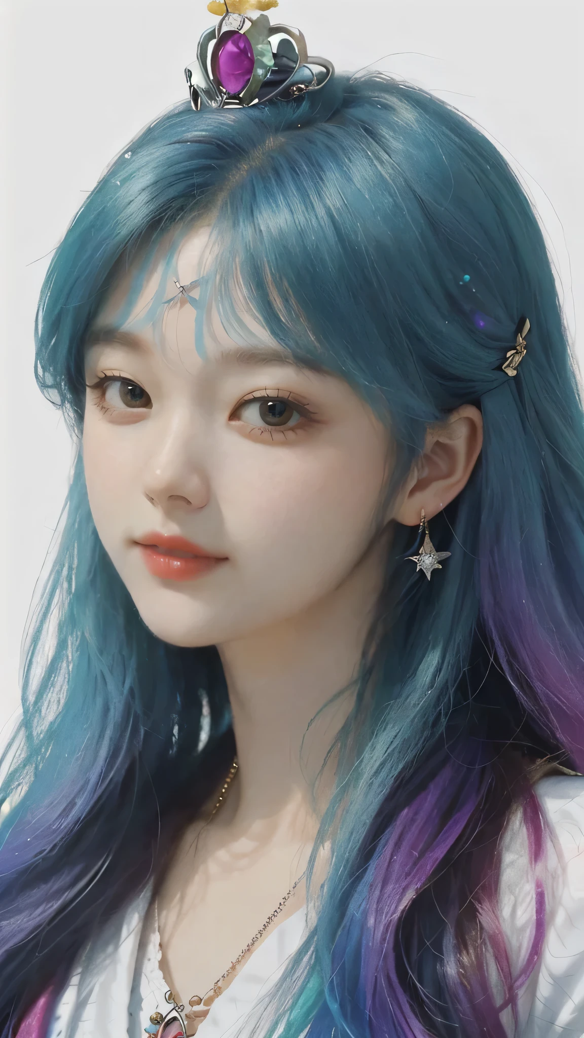 18 years old, incomparable white face, close-up of a woman, black background, hanging with colorful jewelry, full covered clothes, colorful, fantasy art style, colorful pastel, beautiful colorful hair, cute colorful cute, anime style. 8k, beautiful and colorful, anime girl with cosmic hair, inspired by Seihiko-kun, colorful aesthetics, colorful dreams, colorful, ((beautiful fantasy queen))