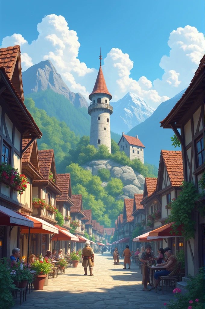 A post town at the foot of the mountains。
On the way to the Adventurer's Guild、He came to town accompanied by a merchant caravan.。
Cheerful music playing in the street、A cheerful wind was bringing the news of noon from the bell tower.。
The sweet aroma coming from the mill。
Stimulated by the smell、A bite of the skewers I bought at a street stall。It might be a good idea to explore the city first.。