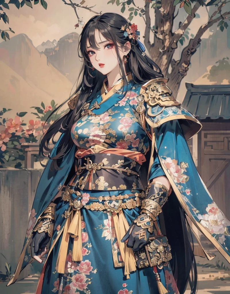 high quality、最high quality、Ancient Chinese armor、Exact finger count、Dignified and beautiful girl、Tree Eyes、Red lips