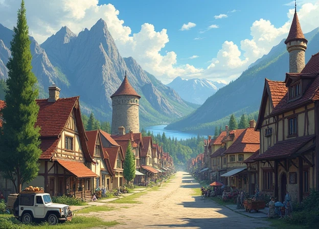 A post town at the foot of the mountains。
On the way to the Adventurer&#39;s Guild、He came to town accompanied by a merchant caravan.。
Cheerful music playing in the street、A cheerful wind was bringing the news of noon from the bell tower.。

The sweet aroma coming from the mill。
Stimulated by the smell、A bite of the skewers I bought at a street stall。It might be a good idea to explore the city first.。