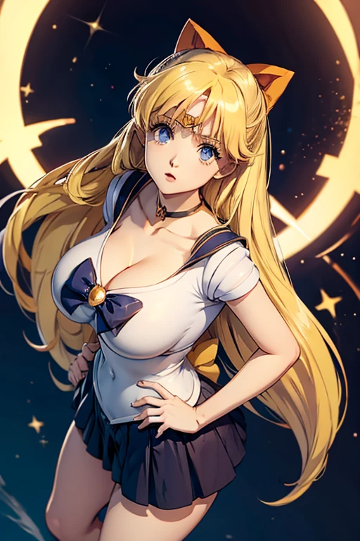 ((Anime Style)), Sailor Venus, Large Breasts, Cleavage, ((Gothic Theme)), Low Angle, Bottom View, Standing Up 