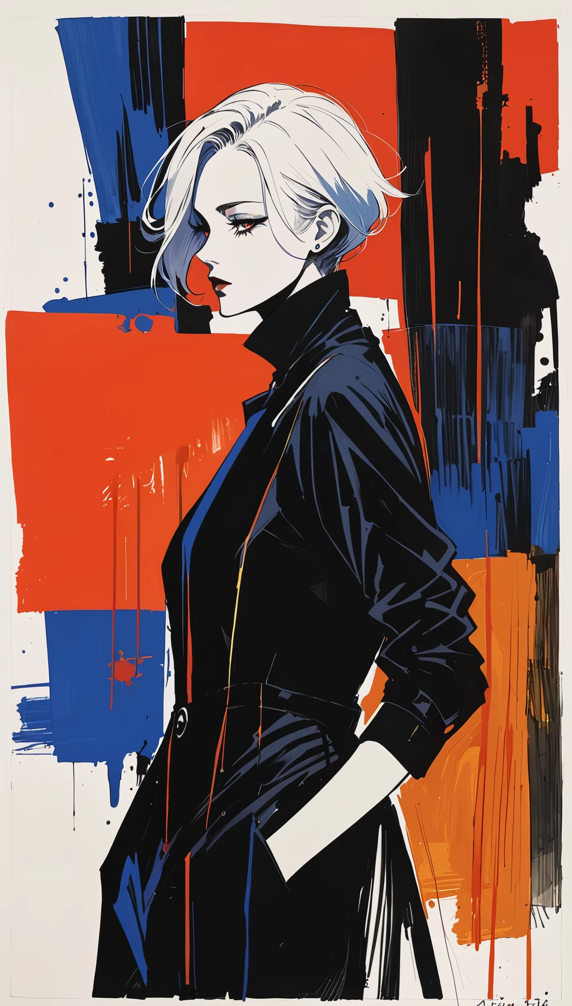 in style of Bradley K. McDevitt,in style of Hans Hartung,in style of Adrian Ghenie -【painting】-,in style of Brandon Mably
character concept design,half body,1girl,death style,