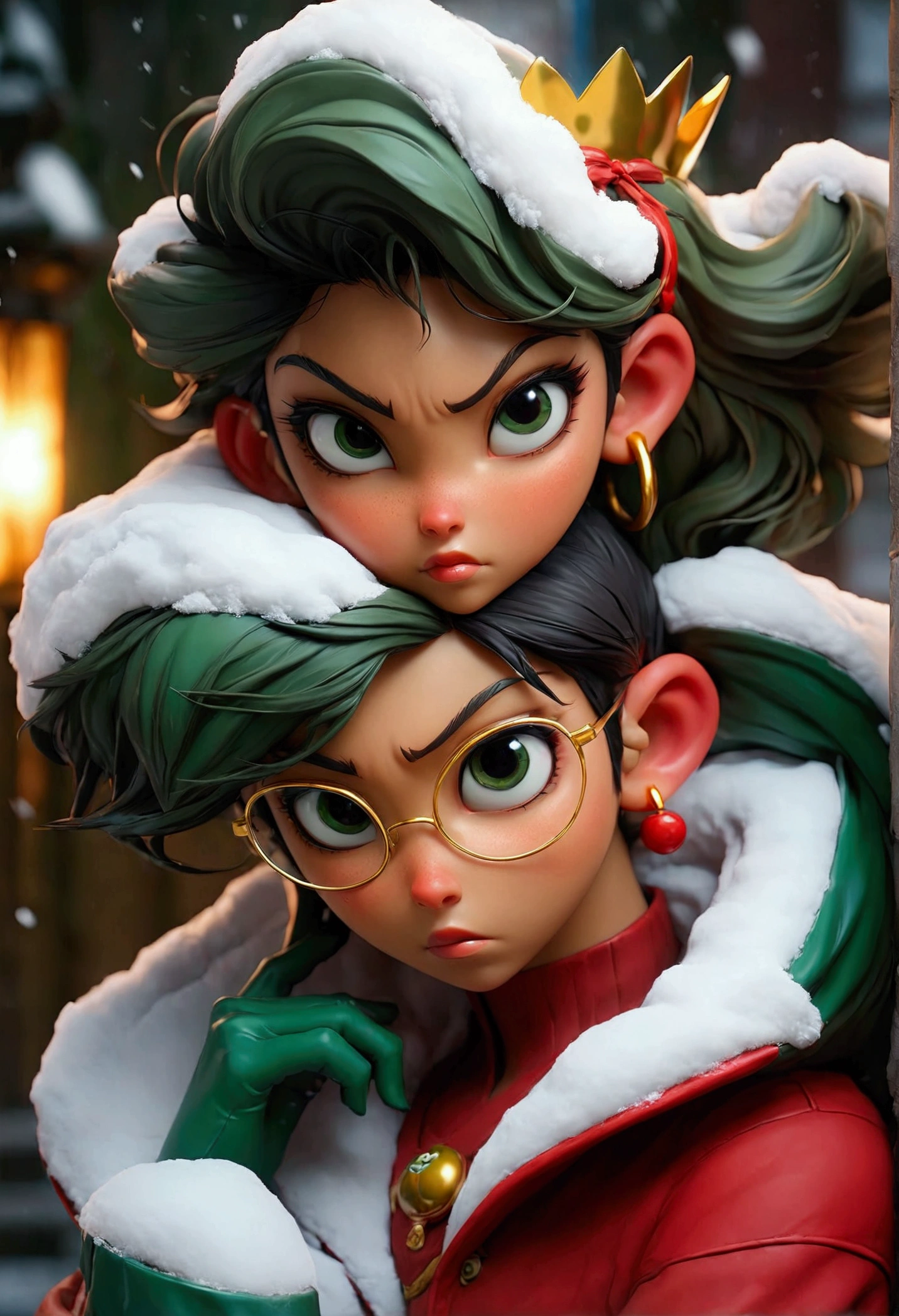 atraente Linda + chun-li anime yuyu hakusho wearing winter sex green gold red com oculos refletor uma nevasca ghly intricate chupando morangos and hyperdetailed matte photography by Ismail Inceoglu Sakiyama James Gurney Victo Ngai Gregorio Catarino, M.W Kaluta and Hiroyuki-Mitsume Takahashi, album cover art, poster art, long exposure cel-shaded, a masterpiece Miki Asai Macro photography close-up hyper detailed trending on artstation sharp focus studio photo estilo death note