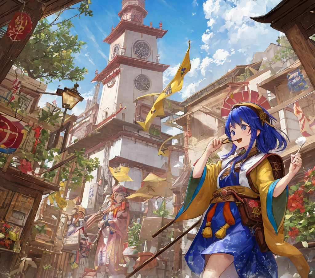 A post town at the foot of the mountains。
On the way to the Adventurer's Guild、He came to town accompanied by a merchant caravan.。
Cheerful music playing in the street、A cheerful wind was bringing the news of noon from the bell tower.。
The sweet aroma coming from the mill。
Stimulated by the smell、A bite of the skewers I bought at a street stall。It might be a good idea to explore the city first.。