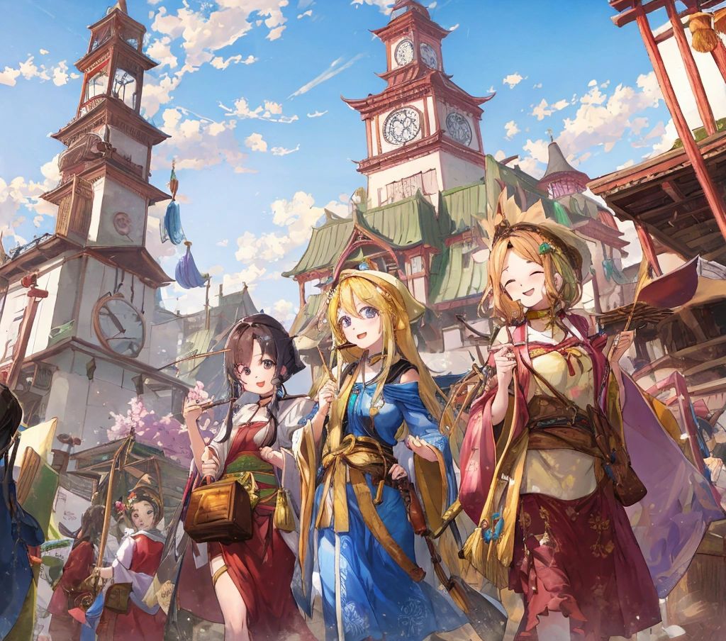 A post town at the foot of the mountains。
On the way to the Adventurer&#39;s Guild、He came to town accompanied by a merchant caravan.。
Cheerful music playing in the street、A cheerful wind was bringing the news of noon from the bell tower.。

The sweet aroma coming from the mill。
Stimulated by the smell、A bite of the skewers I bought at a street stall。It might be a good idea to explore the city first.。