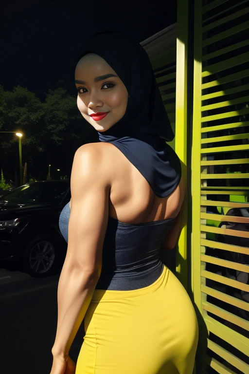 (((CHUBBY))), Lace, (Happy smile), (((HIJAB MALAY GIRL))), masutepiece, High quality, UHD 32K, Realistic face, Realistic skin feeling , A Japanese Lady, 8 years old, , Very cute and baby-like face, (((FLAT CHEST))), (Night time at forest), ((look In front at the camera and SADNESS)), (((FLUORESCENCE))), (((CUTE GIRL))), ((YELLOW LIPS)), ((Floral Pattern)) little wearing strapless bra, strapless colorful bra, dark night horror scary place (from behind up) seductive pose, a very fluorescent green atmosphere