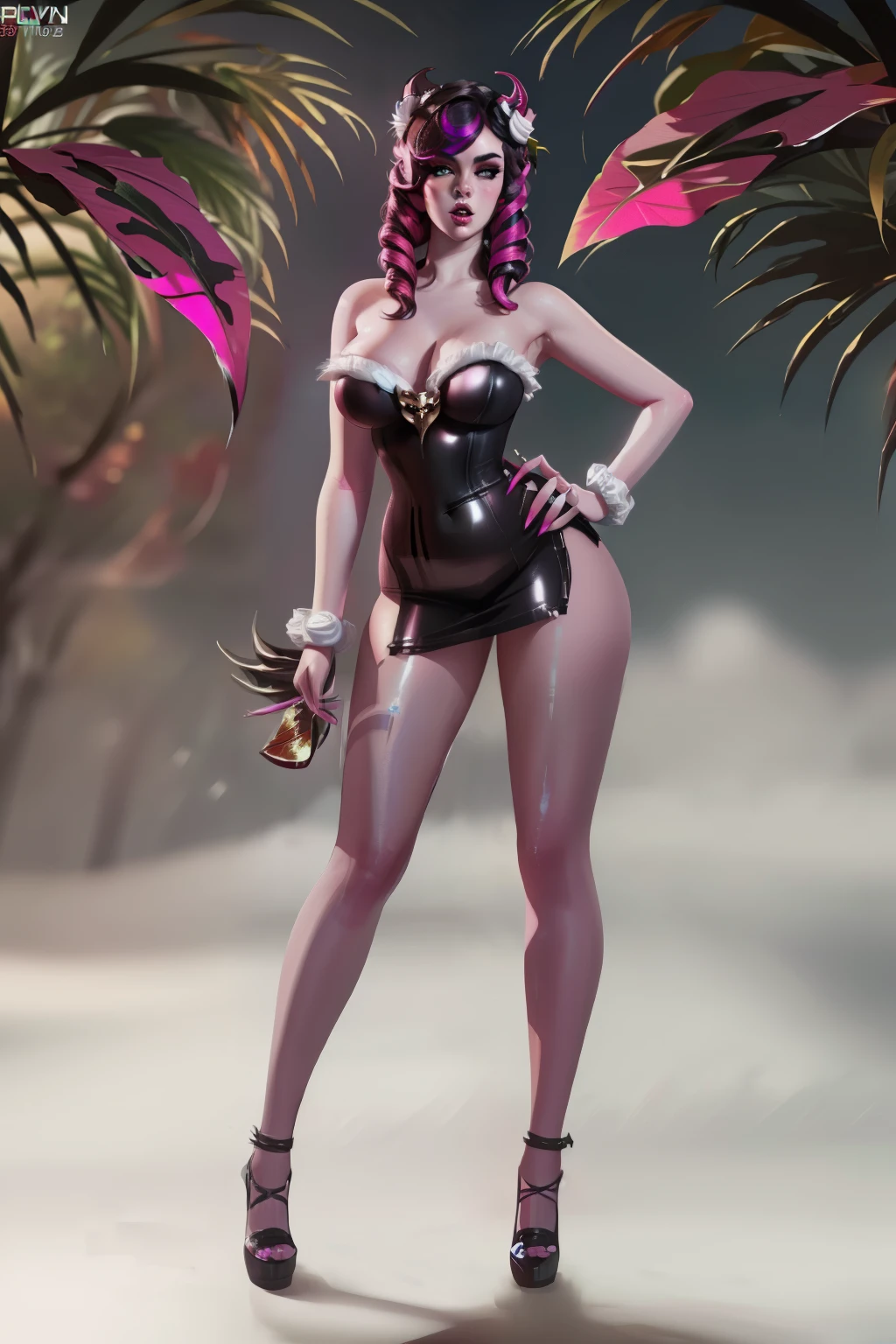 evelynn liga dos lendários, Sugar Rush Evelynn, posse sexy, olhar sedutor, (rosto detalhado), ((full body)), wide shot, UHD, super detail, best quality, highres, 8k, (Sugar Rush Evelynn),