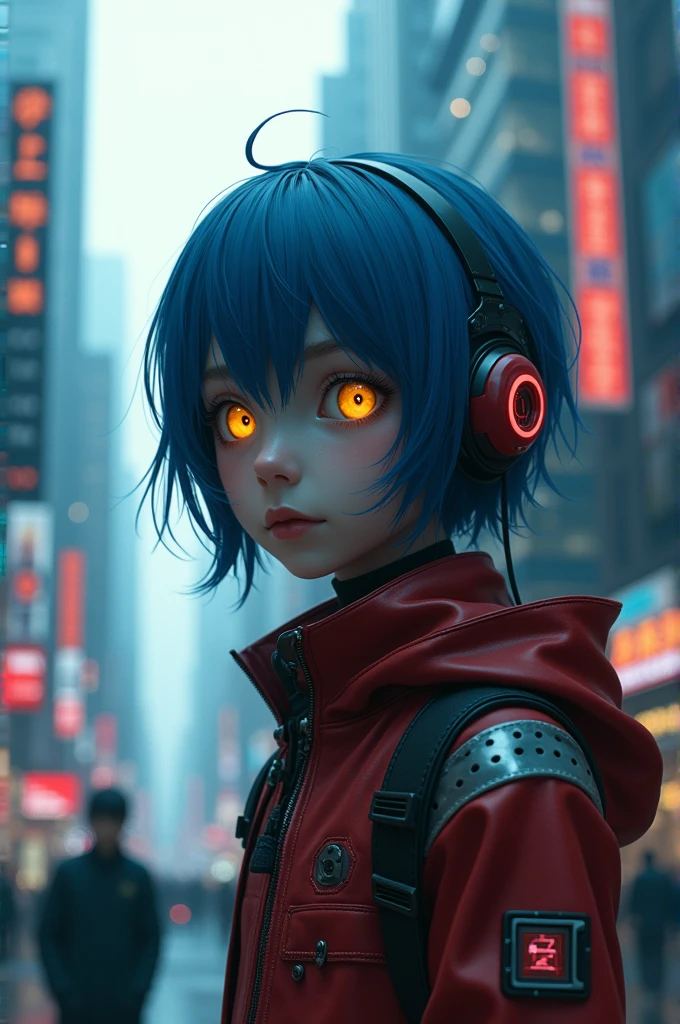 (masterpiece:1.3), (Best movie quality:1.2), (Extremely detailed settings:2), (Soft+Artistic Lighting), (1 boy), short blue haiRed, (Eye+Yellow+Red:1.4), (multicoloRed Eye+Heterochromia), Wear cyberpunk costumes, Futuristic, technology, the view of the city (Robots around)0.4], Presenting a dramatic scene.